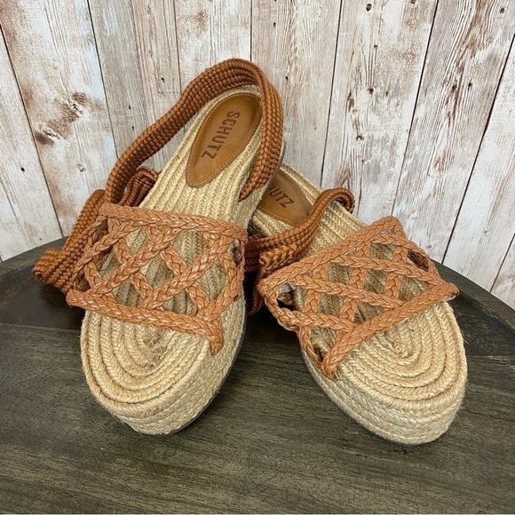 Schutz Byana Raffia Wrapped Flatform Lace Up Espadrille Size 6 Women - Picture 3 of 11